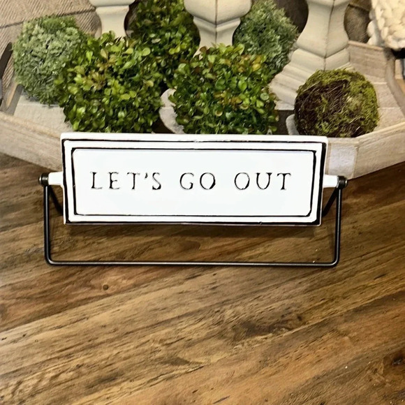 Hearth & Hand Magnolia Chip & Joanna Gaines Let’s Go Out Let’s Stay In Sign - Picture 4 of 4